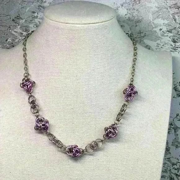 Purple and Silver Metal Chain Necklace - Picture 1 of 3